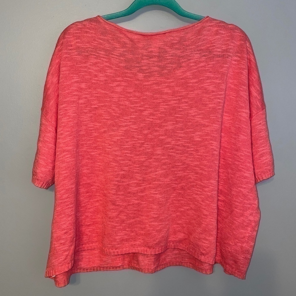 EUC Eileen Fisher Organic Linen Short Boat Neck Tee Watermelon Size Medium - Picture 5 of 6